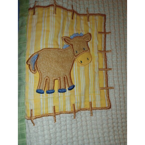 Vintage Handmade Baby Blanket Quilt Farm Animals, Unisex, 53" X 41" Patch, Stamp - Picture 6 of 12